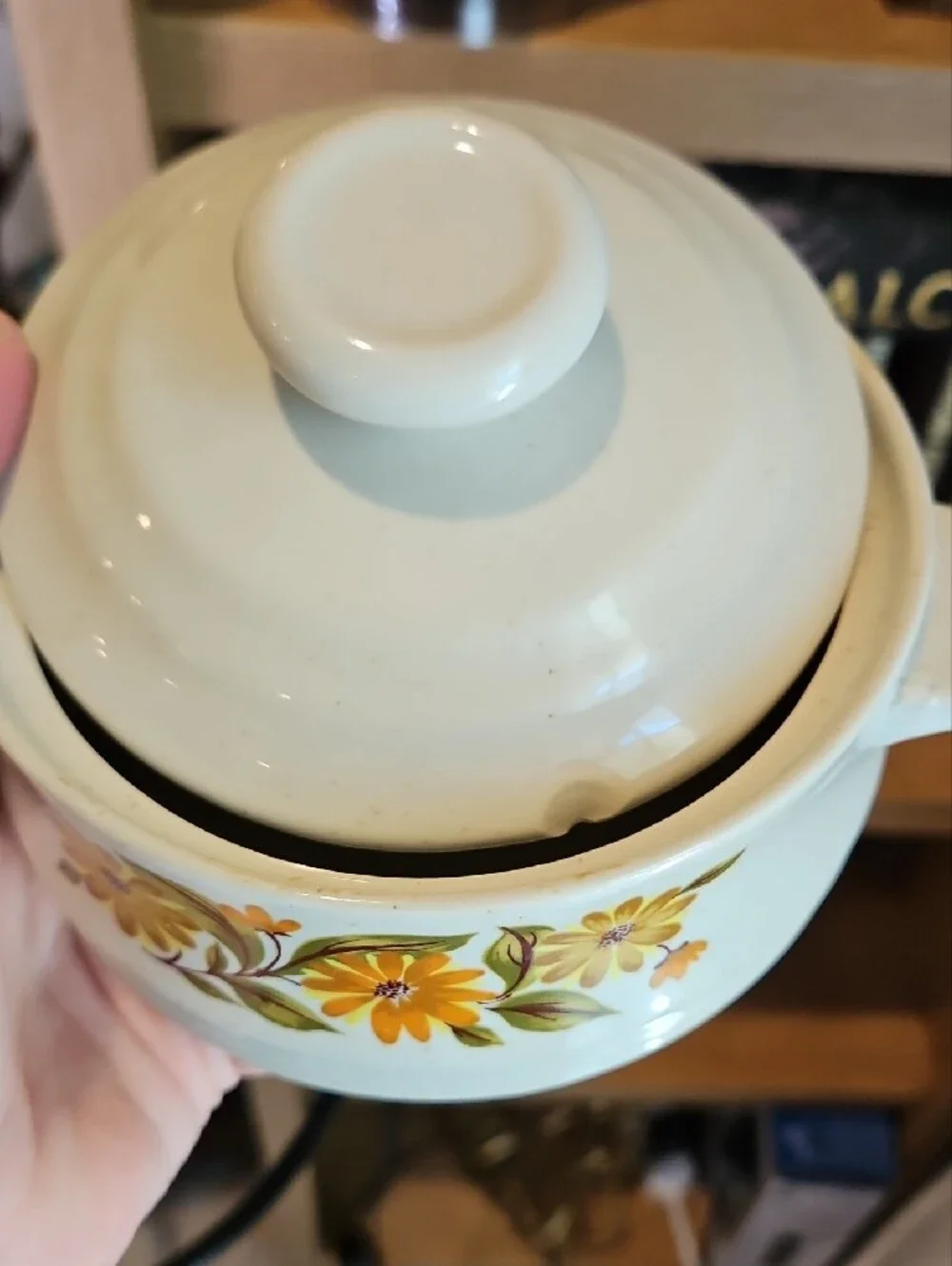 White Ceramic Covered Casserole with Yellow Floral Design